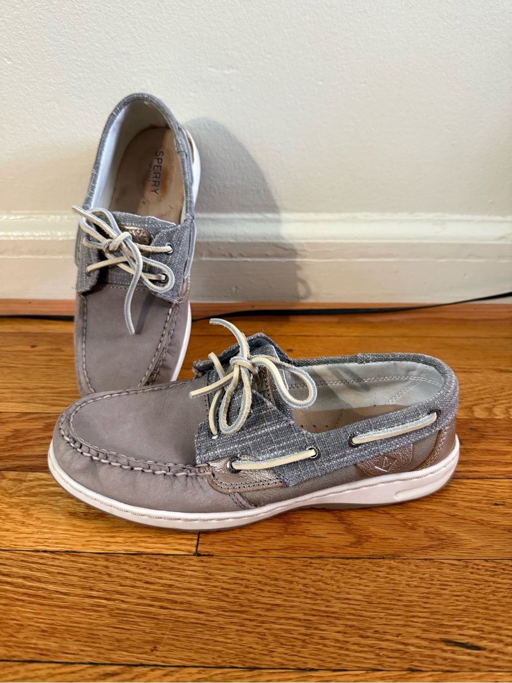 Sperry Light Gray Canvas & Suede Deck Shoes
